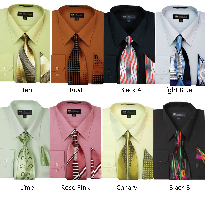 Men's Dress Shirt + Matching Tie + Handkerchief Set Unique Colors Size  15~20 S21 | eBay